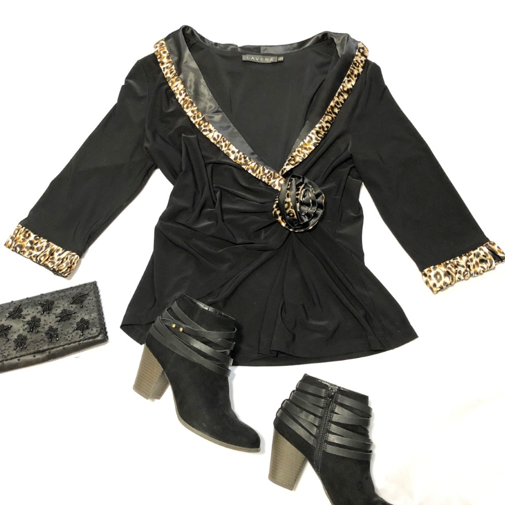 Lavena black crossover shawl collar top